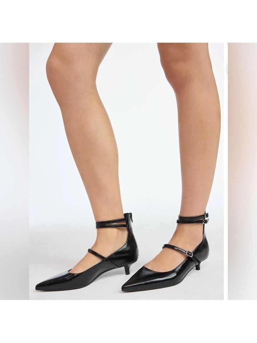 Scoop Black Mary Jane Kitten Heels Pointed Toe Double Strap Chic Size 7.5 NWB